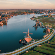 An aerial view of windmills near Amsterdam.