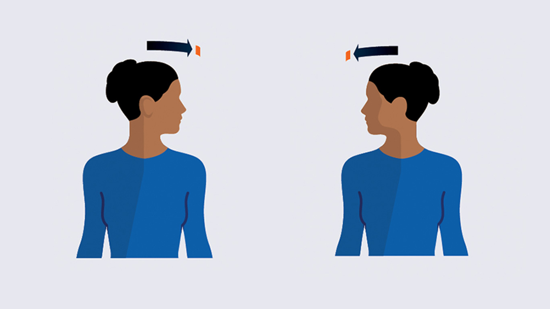 An illustration of a woman turning her head on a light blue background.