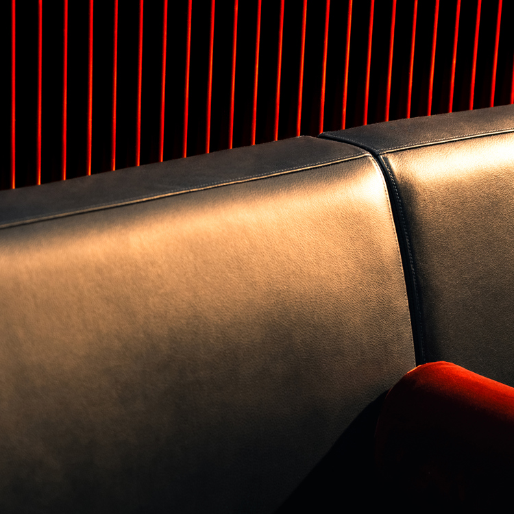 A detail of a chair in a British Airways lounge.