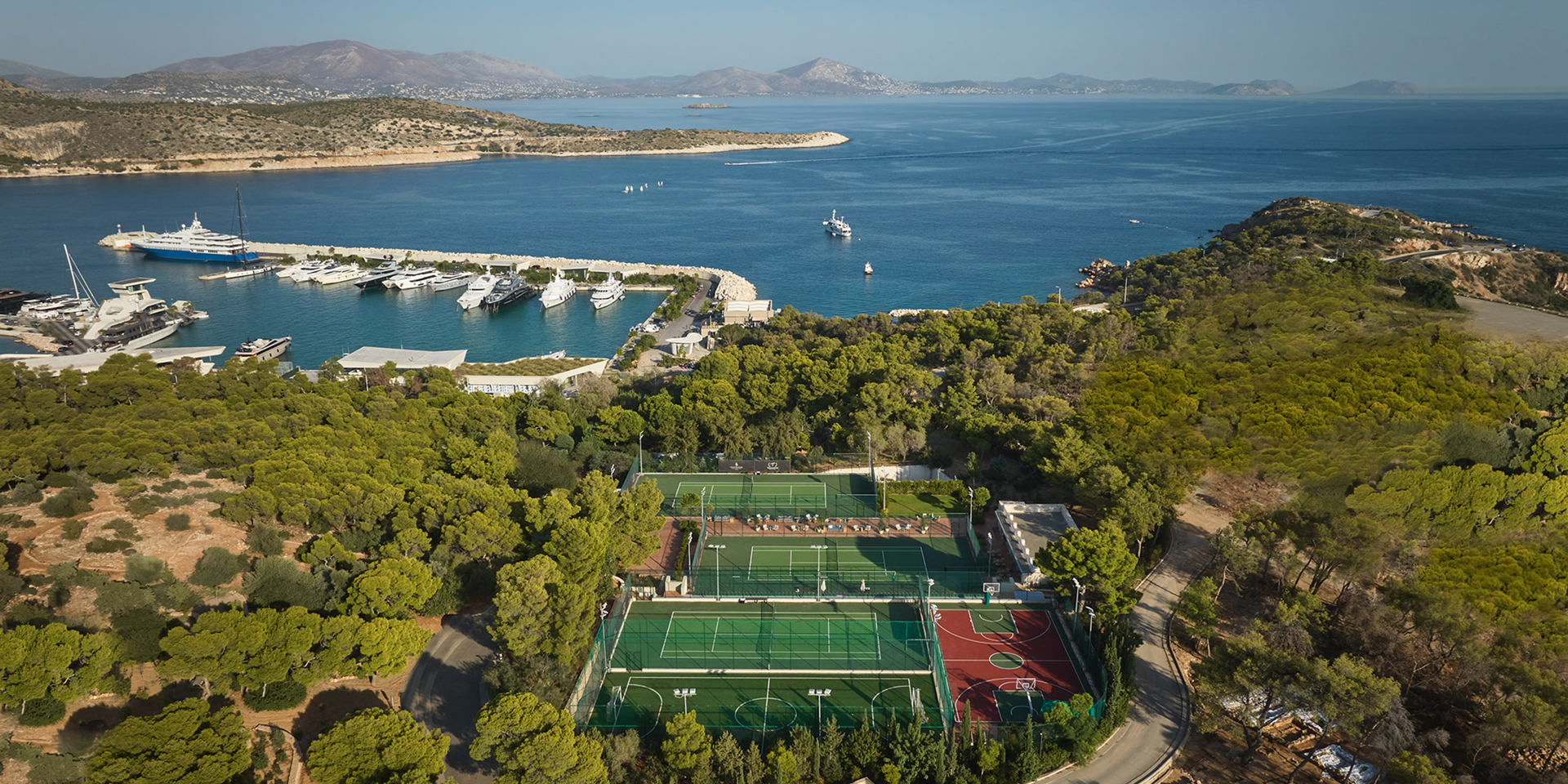 Overhead view of the tennis courts at the Four Seasons hotel.