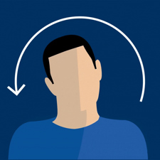 An illustration of a man doing a neck roll on a dark blue background.