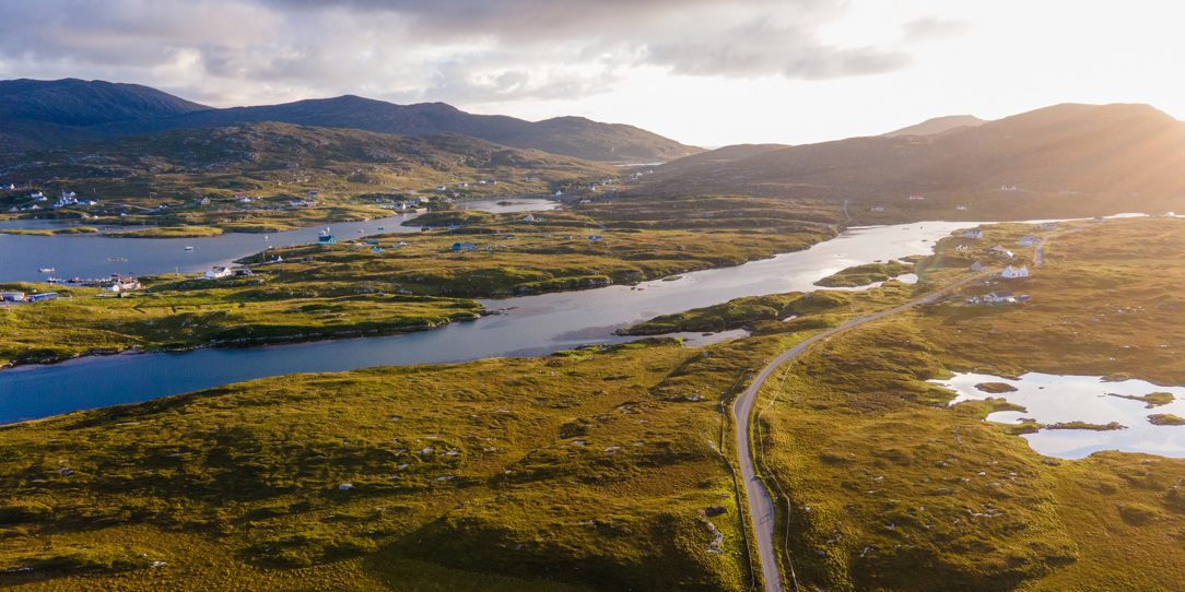 An autumnal view of the Isle of Barra in Scotland.