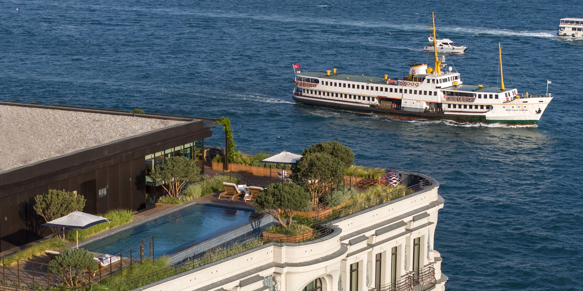 An aerial view of the penthouse suite at The Peninsula Istanbul.