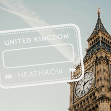 A visa stamp placed on top of a photograph of Big Ben.