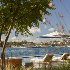 Two sun loungers at The Peninsula Istanbul.